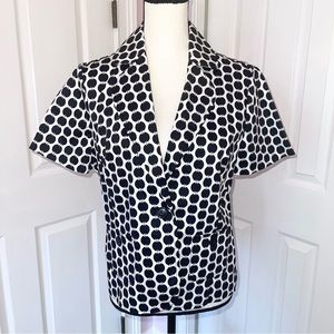 Harve Benard white and black geometric design single breasted blazer jacket M